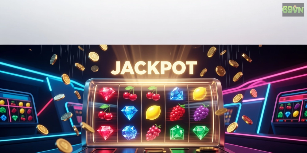 Minh họa khái niệm quay nổ hũ 69vn với hình ảnh slot machine hiện đại