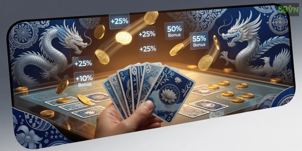 Minh họa tỷ lệ thưởng hấp dẫn trong game Phỏm trên 69vn